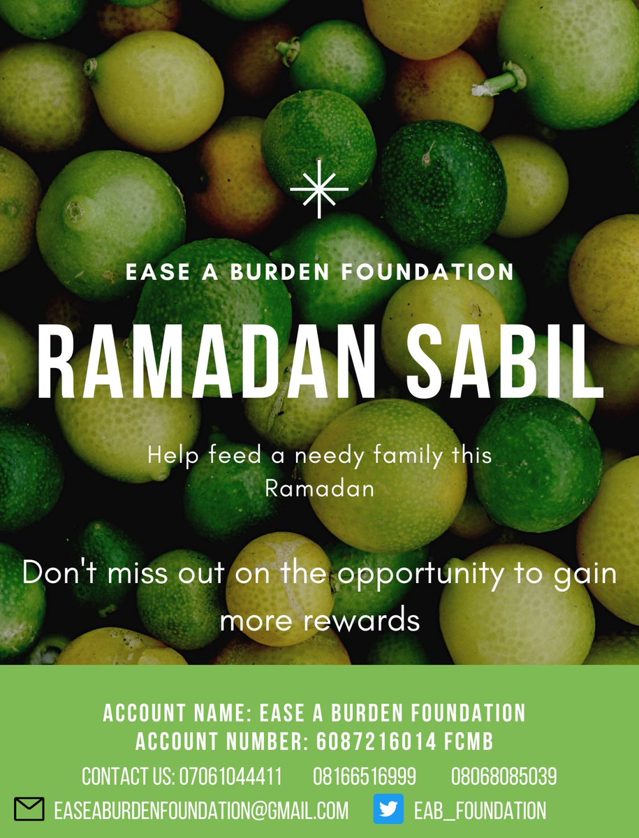 EAB_Foundation's tweet photo. It's that time of the year again
Help us feed vulnerable families this Ramadan. Donations can be in cash or kind. Remember, no donation is too little. https://t.co/HNOae6g9dF