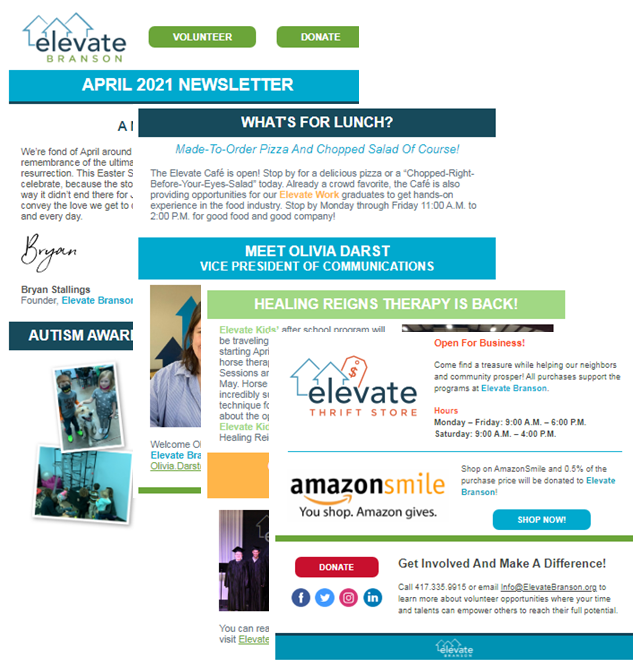 ElevateBranson's tweet photo. Happy April!  Be sure to check out this month's newsletter filled with upcoming events and information!  Details about our FREE Autism Awareness event TOMORROW, Healing Reigns Therapy starts next week, and meet Olivia Darst..... all just a click away!! 
https://t.co/tldztFyhzj https://t.co/81AmEIjf4K