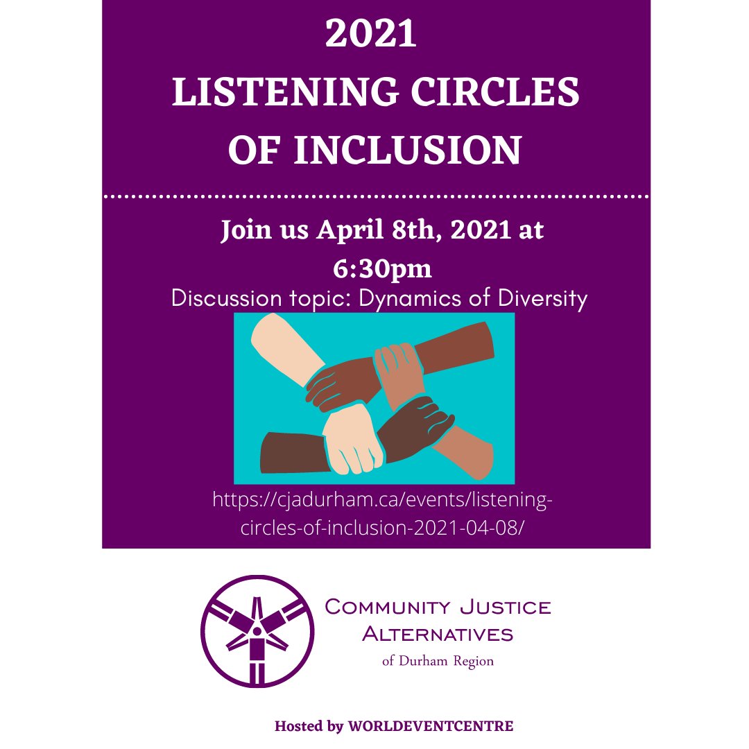 CJADurham's tweet photo. Join us on April 8th - Listening Circle of Inclusion!  Hosted by #WorldEventCenter https://t.co/fInFYyl0x0  #inclusion #Diversity #community https://t.co/PU0TP4Vjfj