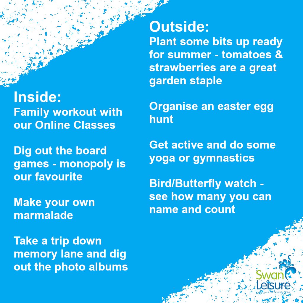 SwanLeisure's tweet image. Struggling for ideas with the kids at home this Easter? Don’t wonder any longer!

#easterathome #lockdowneaster #easterideas