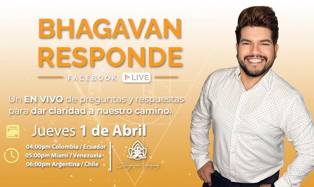 BhagavanVasquez's tweet photo. 🙌🏻 Hoy iniciamos mes con JUEVES de BHAGAVAN RESPONDE🙌🏻
Hoy #1ARB acompáñame a disfrutar de un nuestro BHAGAVAN RESPONDE, un súper EN VIVO donde estaré seleccionando preguntas que ustedes me han dejado sobre los procesos familiares, pareja, espiritus y mucho más 💜🌍 https://t.co/DltnpulrEy