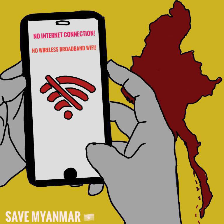 MoeTher16's tweet photo. After 44 days of nightly internet cut off, 16 days of total mobile internet shutdown, military council has again issued to ban the wireless internet from today on. Junta is trying to murder us all in the blind of the world.
#InternetShutDown  
#Apr1Coup 
#WhatsHappeningInMyanmar https://t.co/TJFczM55jZ