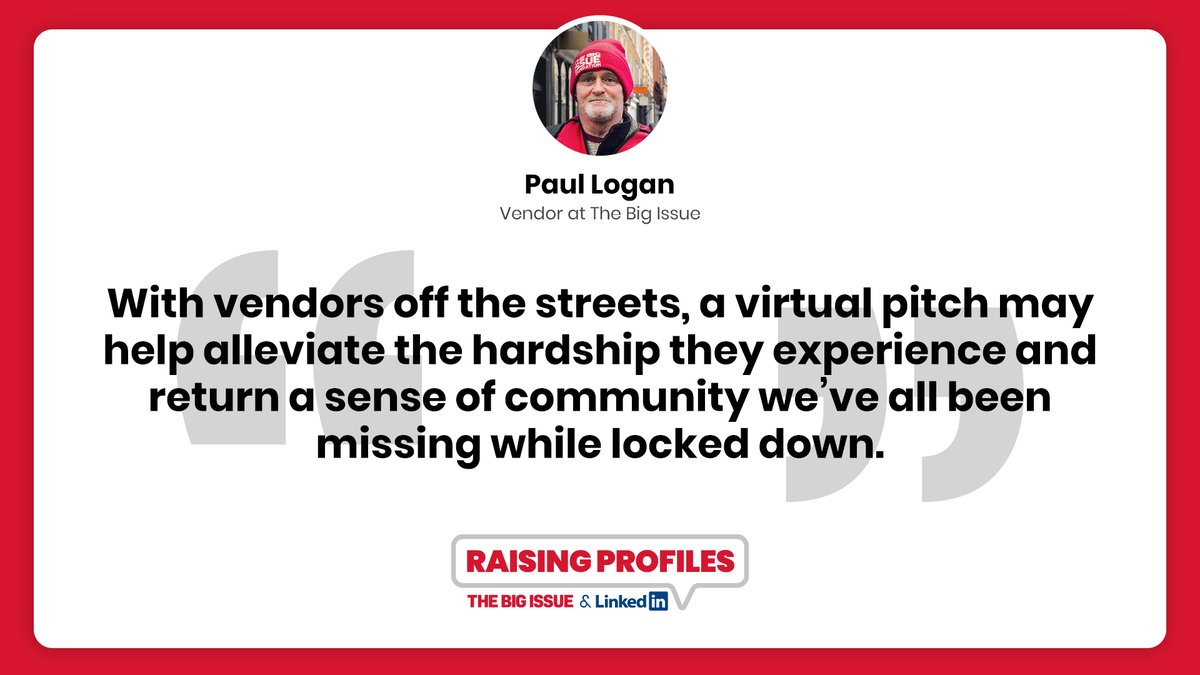 BigIssue's tweet photo. Losing their customers has been one of the hardest parts of lockdown. But vendors like Paul are rediscovering old customers and making new ones thanks to our #RaisingProfiles scheme! Buy your copy from him today! https://t.co/Ab3eUrndTq https://t.co/DxP493lD3l