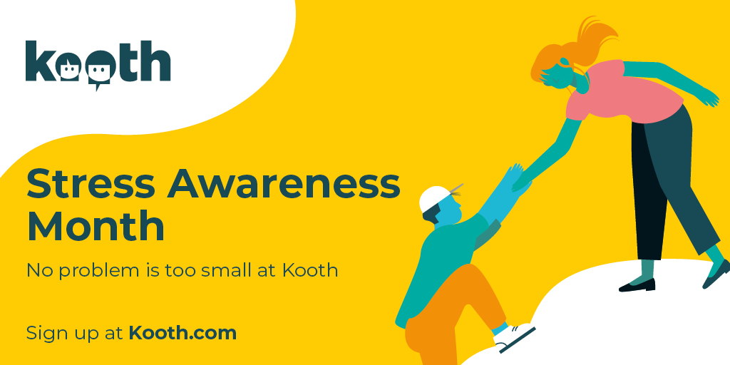 Today marks the start of #StressAwarenessMonth  - Kooth is here 4 #youngpeople  throughout the #Easter  break. You can access a range of support including messaging and chatting to our online team, writing journals or sharing experiences. Log in today at Kooth.com