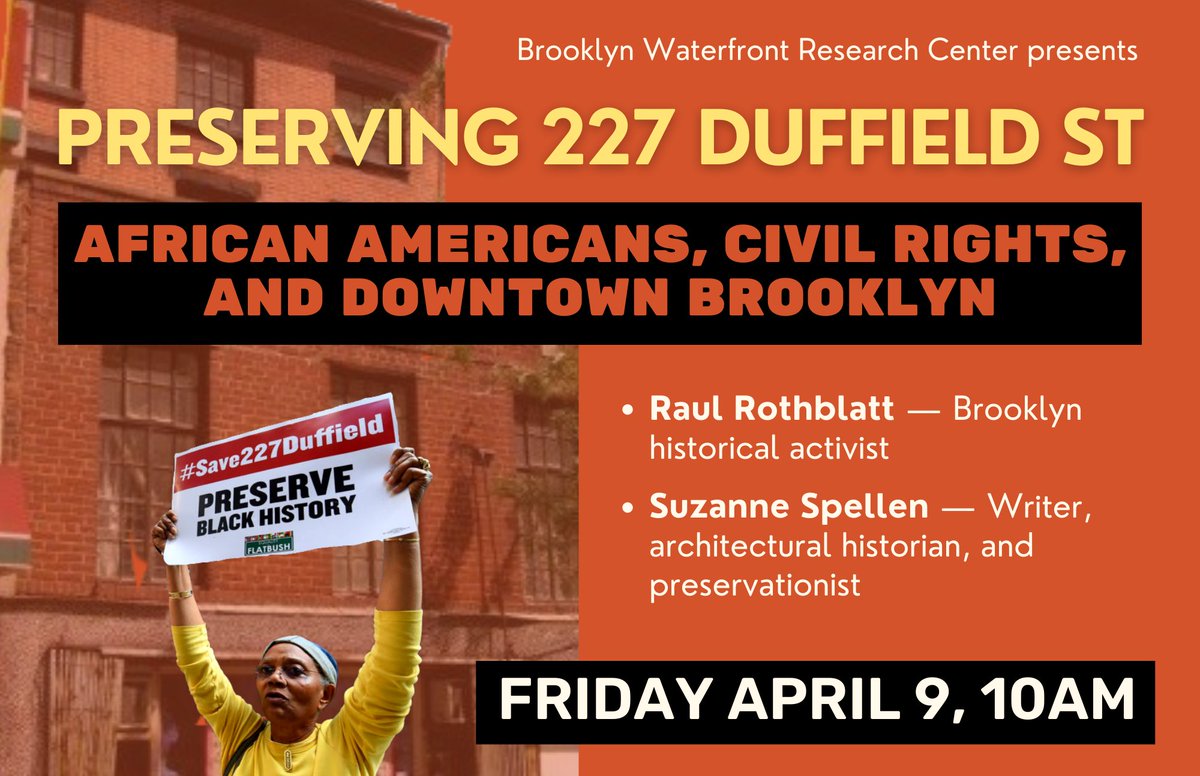bklynwaterfront's tweet photo. Join us on Fri April 9th at 10am for our next Breakfast Talk! @rauldougou & #SuzanneSpellen will speak about the 20+ year campaign to save #227Duffield and contextualize it within the broader abolitionist history of downtown Brooklyn!
RSVP for Zoom link: https://t.co/fnVWt6i8oG https://t.co/cw6ZBYXQ6G