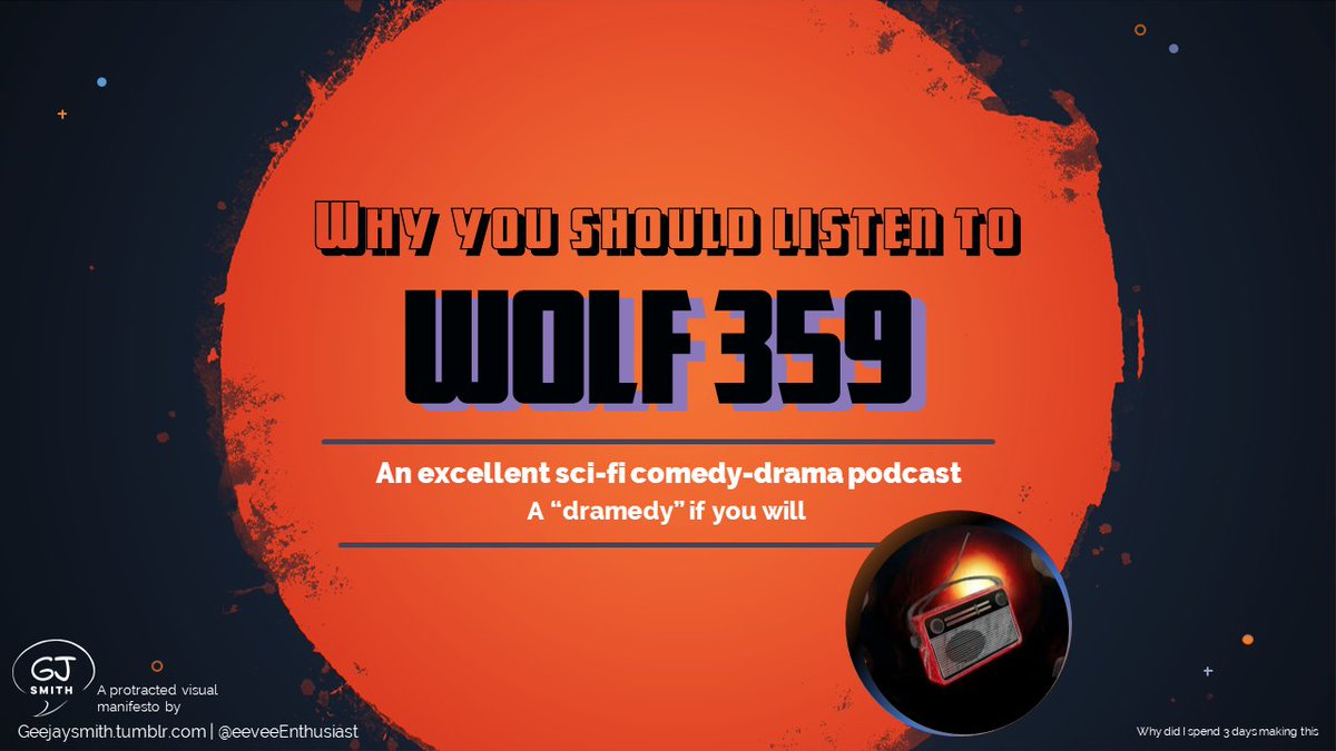 eeveeEnthusiast's tweet photo. #wolf359 #AudioDrama #AudioFiction #podcasts
[thread, 1/5]
sometimes I make powerpoints for fun 

Plaintext transcript here: 
https://t.co/xmFxQOmFZF https://t.co/O0FalUlrPJ