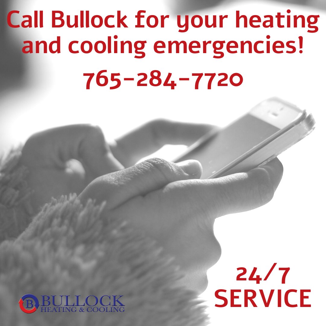 BullockHeating's tweet photo. 24/7 service for all of your heating and cooling emergencies! Give us a call today and we will help you out! 765-284-7720. https://t.co/pXhDVm4BZG