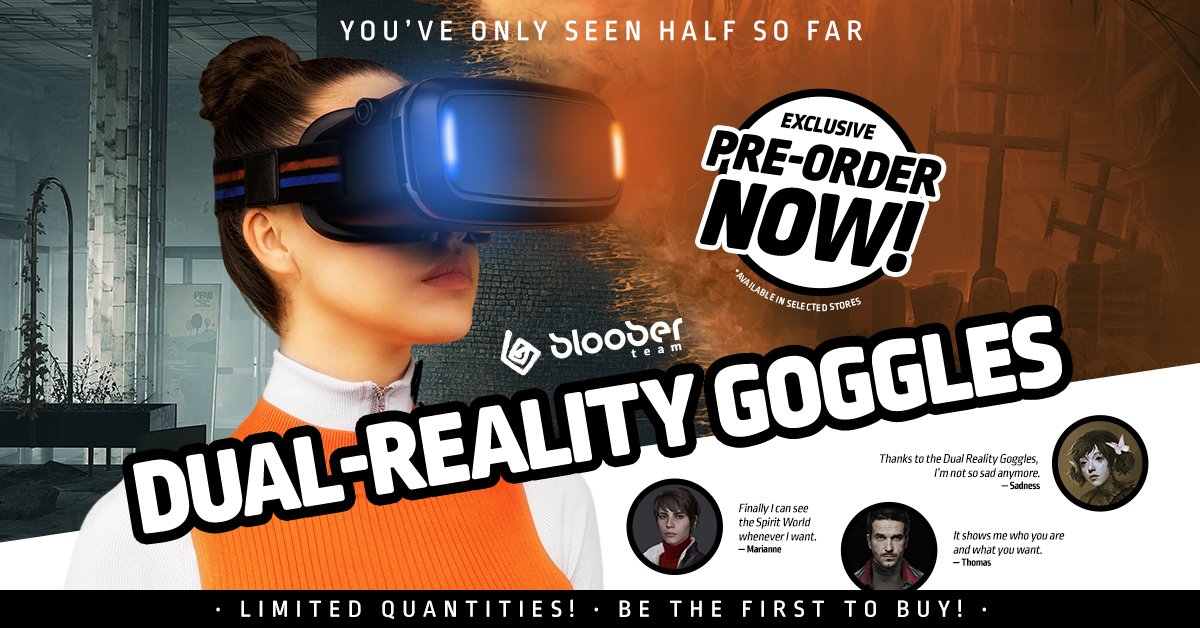BlooberTeam's tweet photo. The Spirit World - seen by those that were chosen to receive this gift. But not anymore! Time for a truly cross-dimensional experience.
 
See what's hidden with the new Dual-Reality Goggles by Bloober Team!

#BlooberTeam #TheMedium #VR #DualReality https://t.co/oFNEGkXJoj