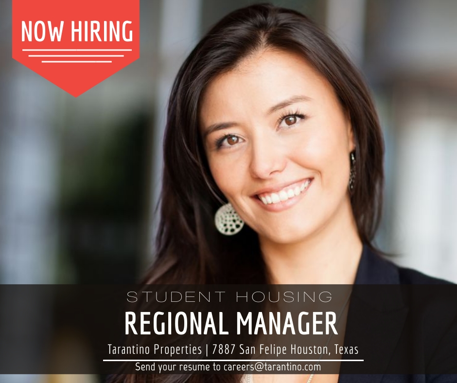 TarantinoProInc's tweet photo. Are you looking to advance your career in property management? Find out how you can join the Tarantino team as a Regional Manager for Student Housing!

Send your resume to careers@tarantino.com for more info!

#tarantino #propertymanagementjobs #houstonjobs #studenthousing https://t.co/J3vYDepNGP