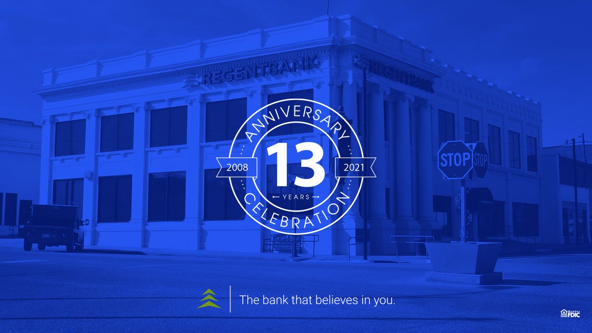 regentbank's tweet photo. April 1st, 2021 (and that's no joke!) is Regent Bank's 13th Anniversary!  🎉 🥂 

We are so blessed to continue to be growing &amp; work with so many amazing employees and clients every day.  Thank you! 🙏 https://t.co/yV8iTZXhJ5