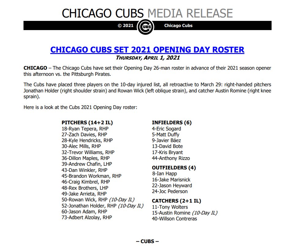 Chicago Cubs on X: The Cubs #OpeningDay roster is set!   / X