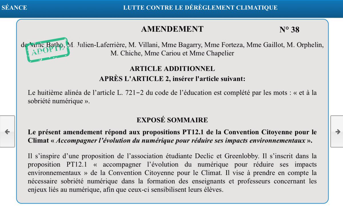 delphinebatho's tweet photo. 👣 Un petit pas pour la #sobriété #numérique  

Amendement adopté. https://t.co/DM9qXhnRl0