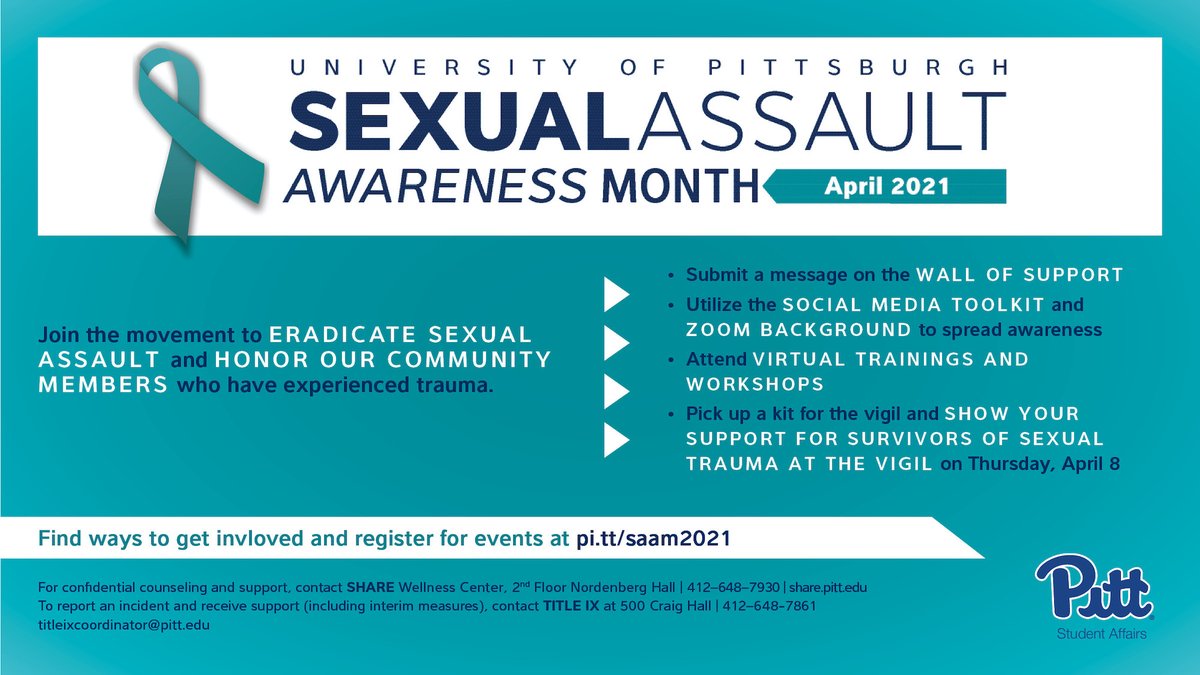 April is sexual assault awareness month. Engage in education, dialogue, and programs aimed at eradicating sexual violence and supporting survivors of sexual trauma.
pi.tt/saam2021