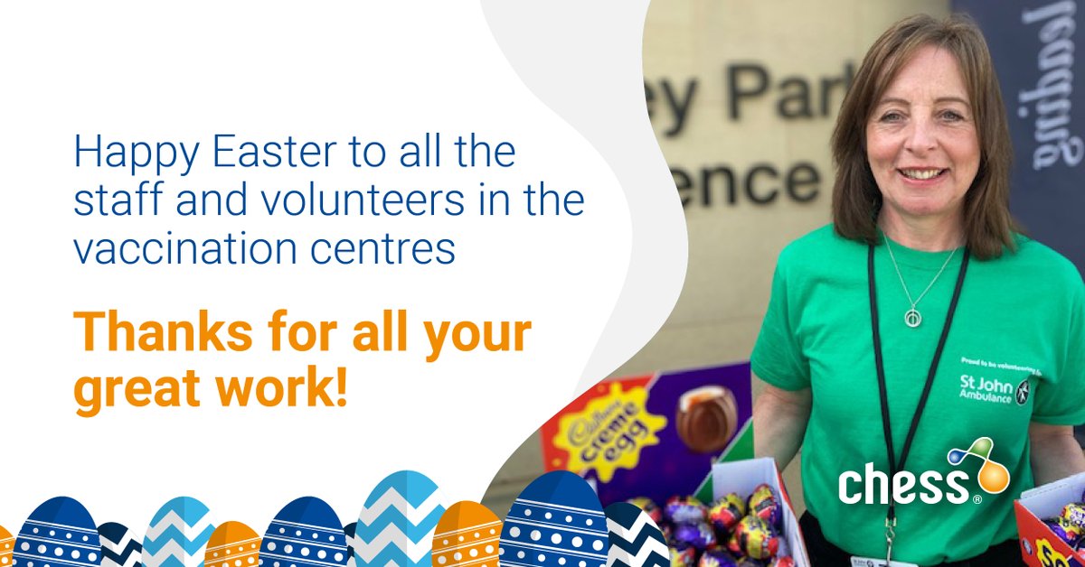 Chess ICT (@chessict) on Twitter photo This week we've sent a #thankyou and 1000 #EasterEggs to staff and #volunteers in #vaccination centres across the country to show our support for the great #effort to vaccinate our #nations. Our Chess people are volunteering too, read more 
lnkd.in/dFshZSn This week we've sent a #thankyou and 1000 #EasterEggs to staff and #volunteers in #vaccination centres across the country to show our support for the great #effort to vaccinate our #nations. Our Chess people are volunteering too, read more 
lnkd.in/dFshZSn