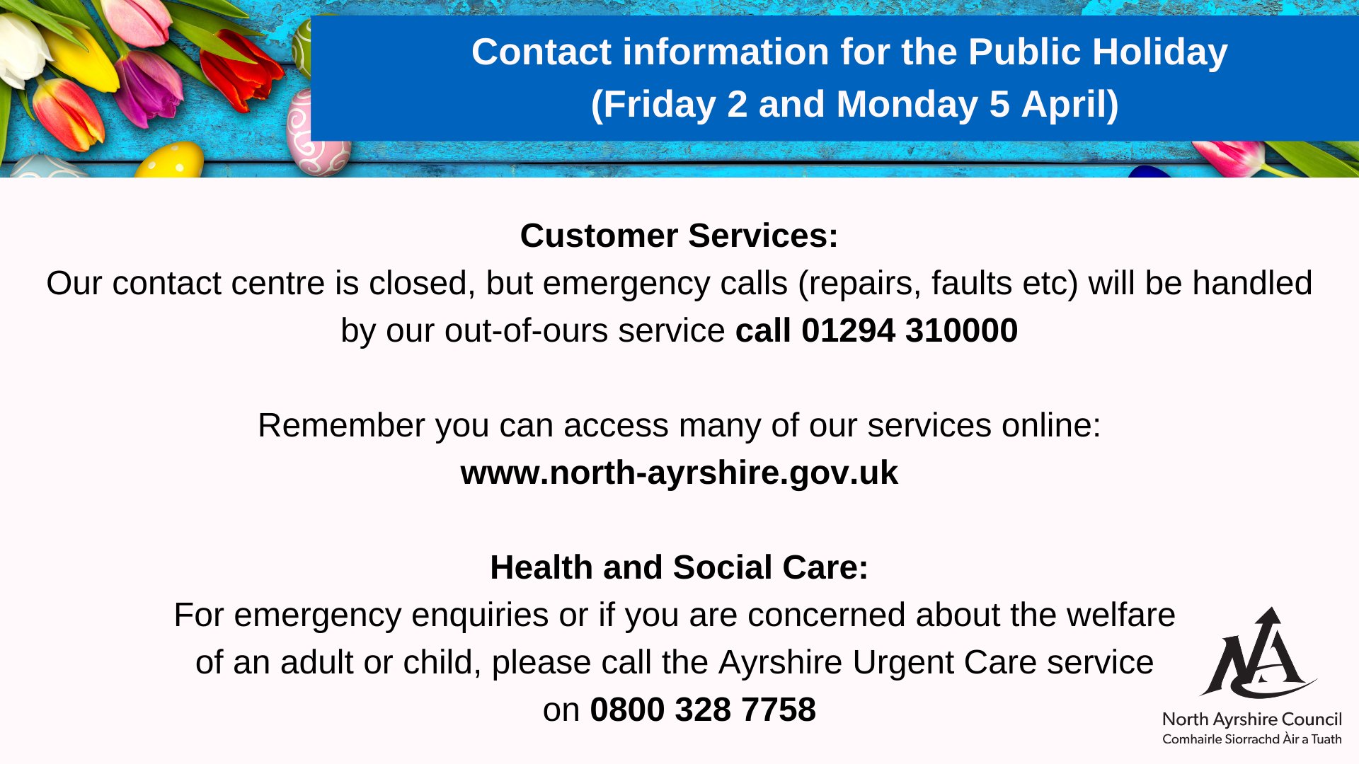 North Ayrshire Council on Twitter "Over the Easter Public Holiday (Fri