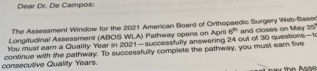 DrDeCampos's tweet photo. Not #AprilFoolsDay @ABOSortho has opened the assessment window for the 2021 Web-based Longitudinal Assessment. #BoardCertifed #TestingNeverStops #EvidenceBased #OrthoTwitter https://t.co/AuwzpTEyXW