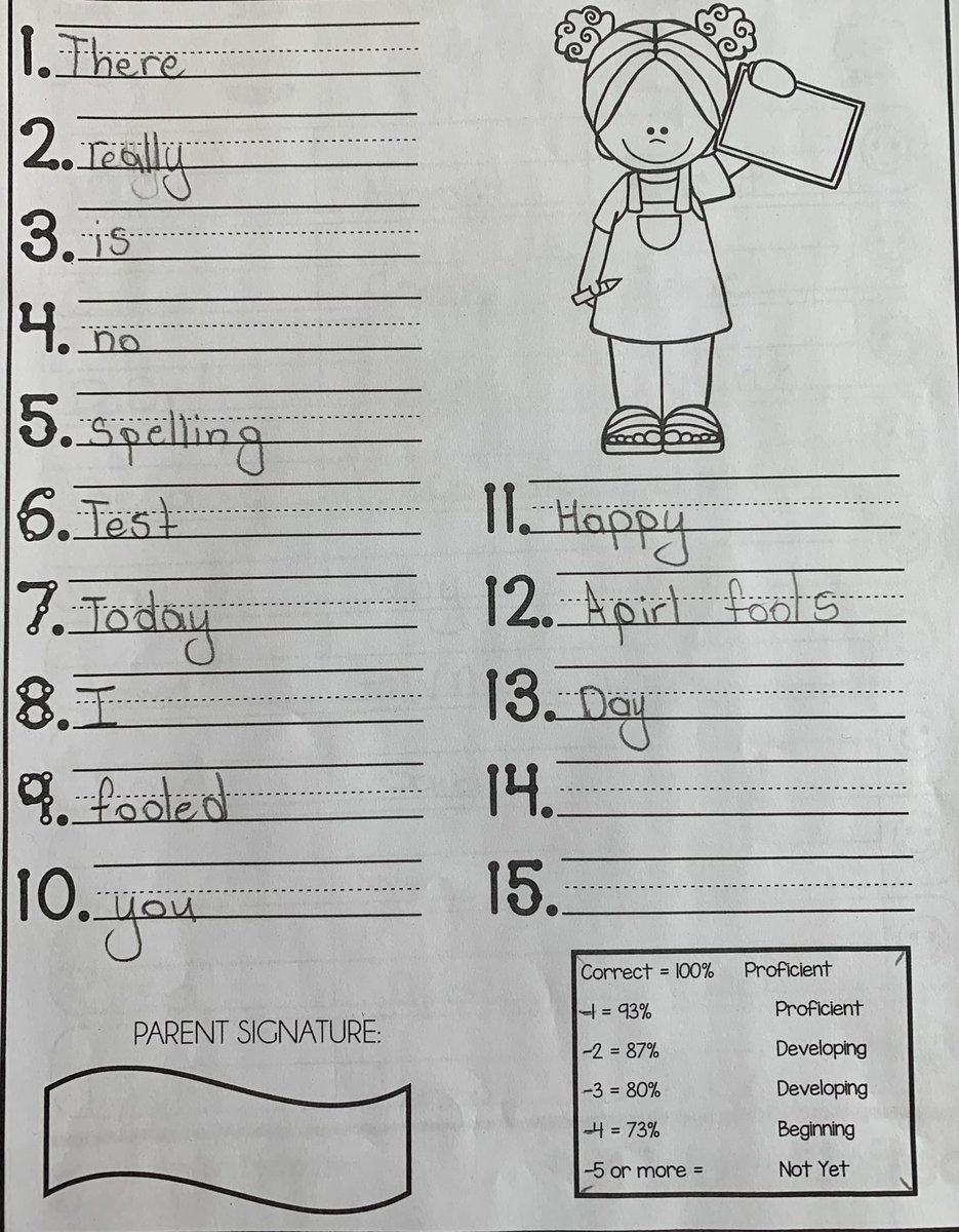 Here’s this weeks spelling test.
