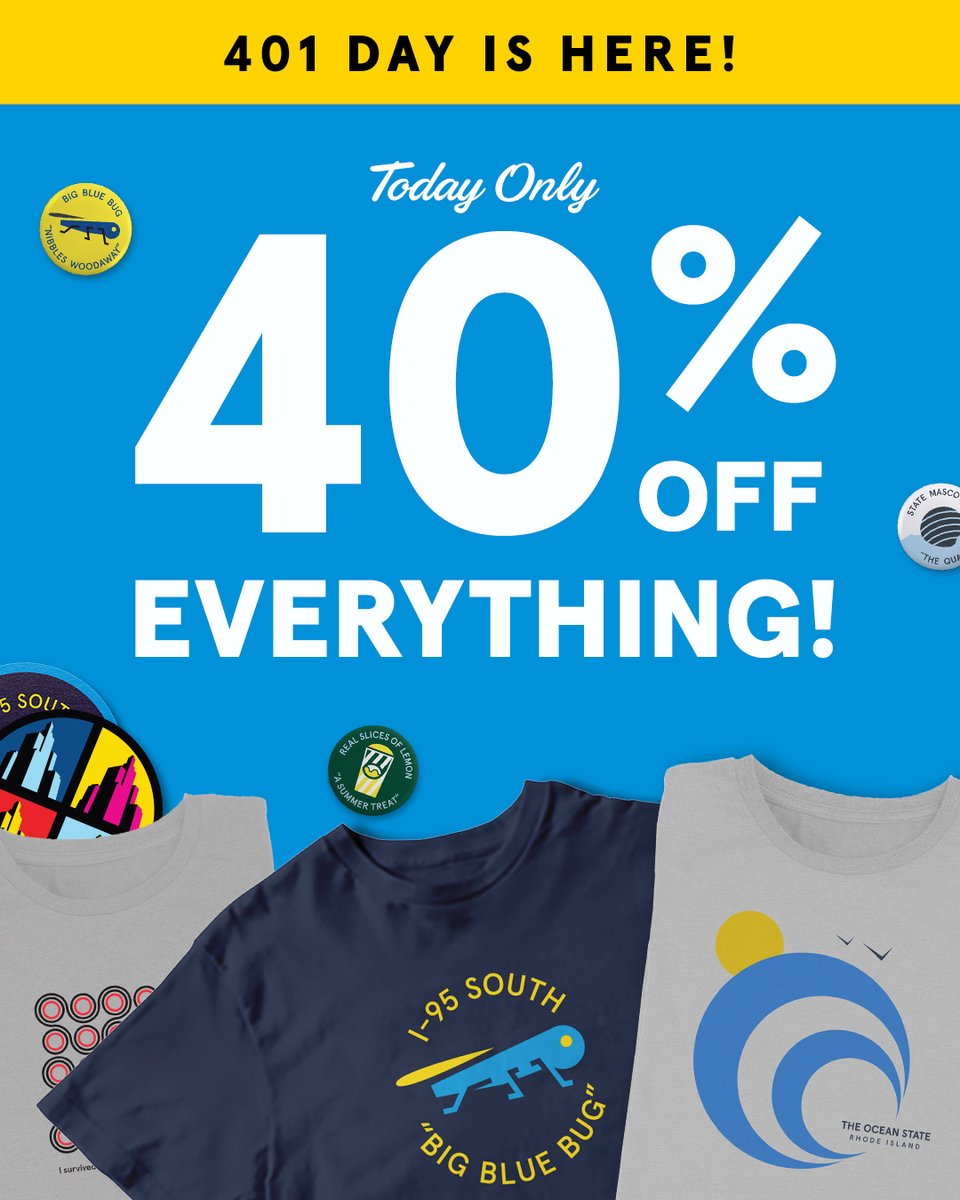 RedDotMerchCo's tweet photo. FLASH SALE – It’s 4/1, which means it’s 401 Day! In honor of our area code, take 40% off your purchase! Discount applied automatically at checkout. https://t.co/8cCsyNth38 

#AreaCode401 #RhodeIsland https://t.co/nqab77giFY
