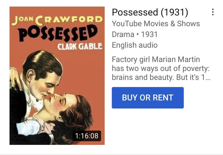 Related Public Service Announcement: Possessed (1931) is available to rent on YouTube for £3.99.  #PreCodeApril