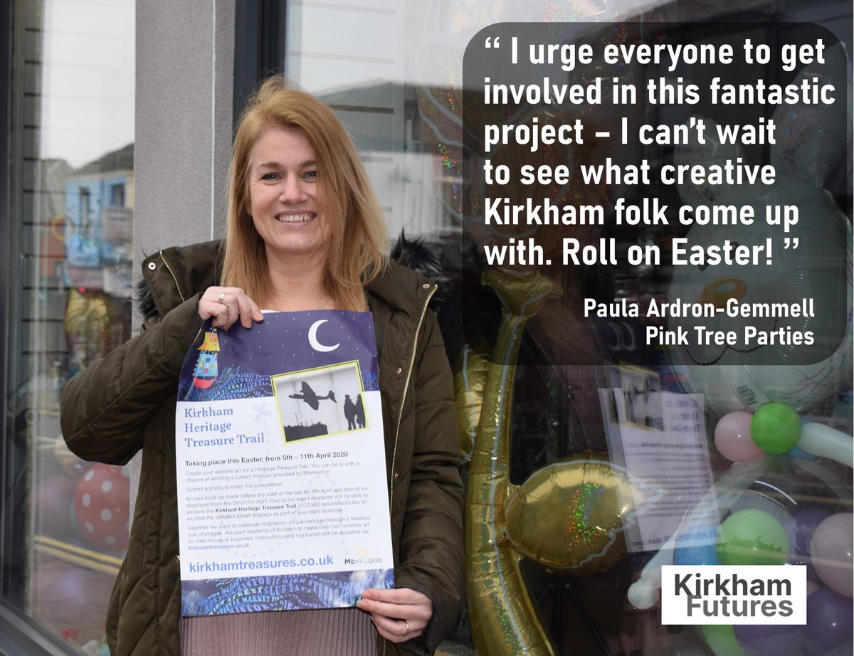 Kirkham's brilliant shop owners - like Paula at the wonderful <a href="/PinkTreeParties/">Pink Tree Parties</a> - have thrown their support behind the town's Easter Heritage Treasure Trail.
For full details of how you can get involved and win prizes go to 👉 kirkhamtreasures.co.uk/get-involved/
#LoveKirkham <a href="/KirkhamFutures/">Kirkham Futures</a>