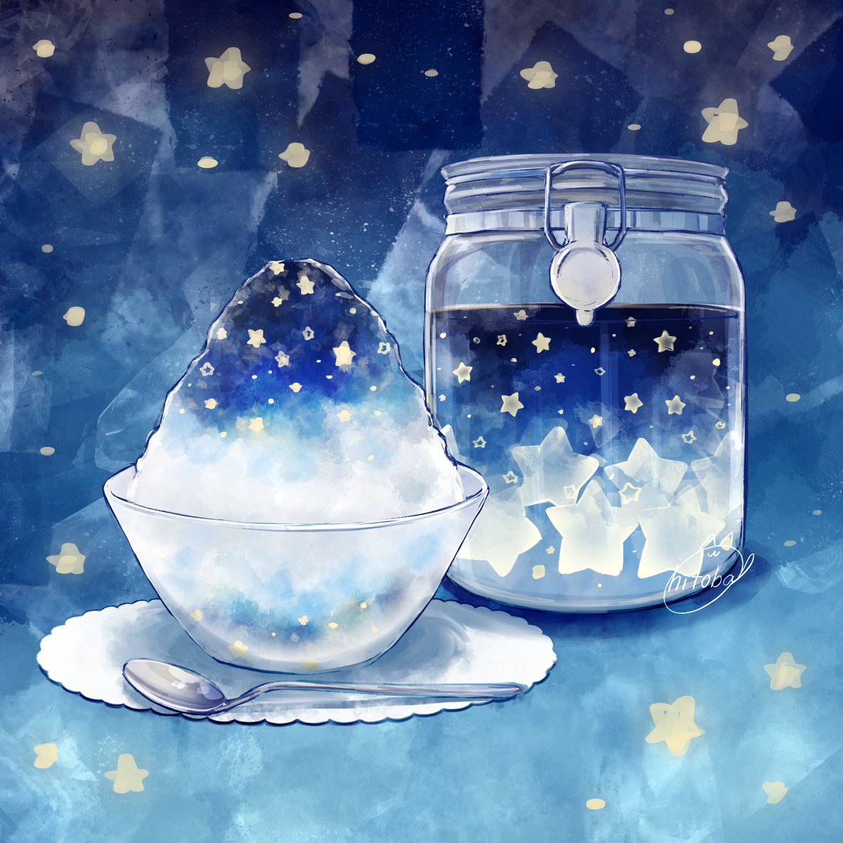 「星のシロップとかき氷 」|ひとばのイラスト