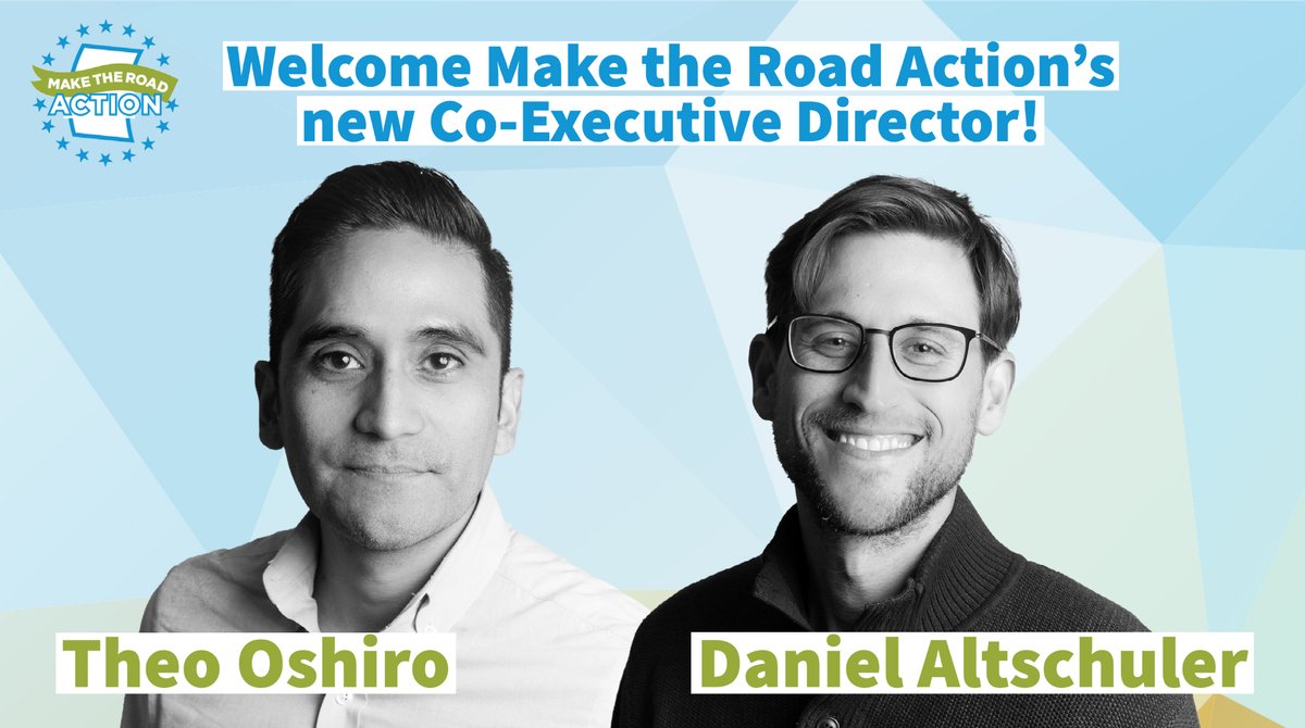 BIG DAY! Join us in welcoming 2 inspiring leaders from our family as they step into their new roles as Make the Road Action's Co-Executive Directors:
 
🦋@TheoOshiro
🦋@altochulo 
 
Follow them as they help us build power & transform the political landscape of our country!