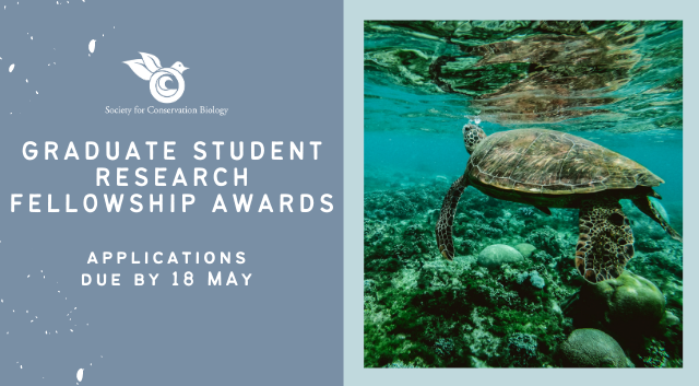 Society4ConBio's tweet photo. We are excited to offer ten Graduate Student Research Awards to support students whose research advances the science and practice of conserving Earth's biodiversity! 
Submit by 18 May, 2021
https://t.co/lgcrkCUKwx https://t.co/xtvSRGims0