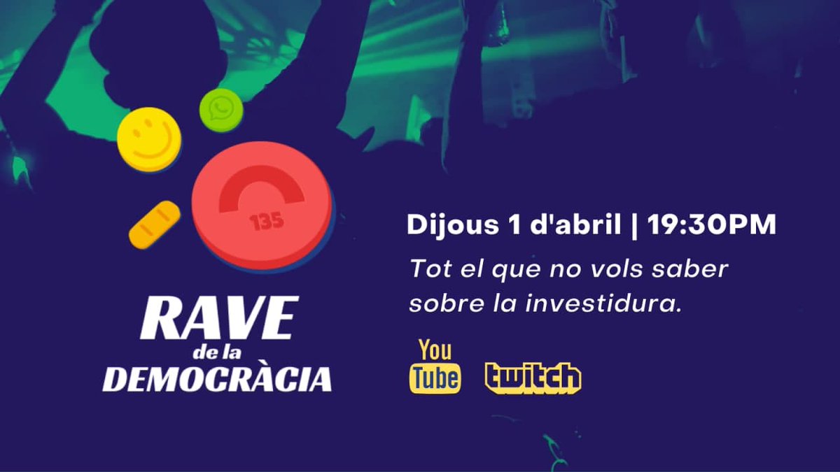 ravedemocracia's tweet photo. 💊Avui a les 19:30 tenim una rave especial: sabràs tot el que no t'expliquen sobre l'actual procés d'investidura i dedicarem insults contra la classe política del país👌

YouTube: https://t.co/TImW0Hkba7

Twitch:  https://t.co/nMZEmvdQgH https://t.co/BV3wxW79Jl