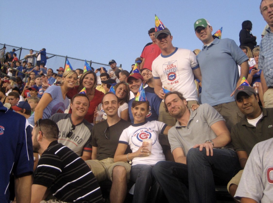 Hey <a href="/Cubs/">Chicago Cubs</a>! In honor of #OpeningDay , throwing it back to that time when I threw <a href="/justin_clifford/">Justin Clifford</a>’s 29th BD surprise party in the bleachers at Wrigley. #CubTogether #FlyTheW
