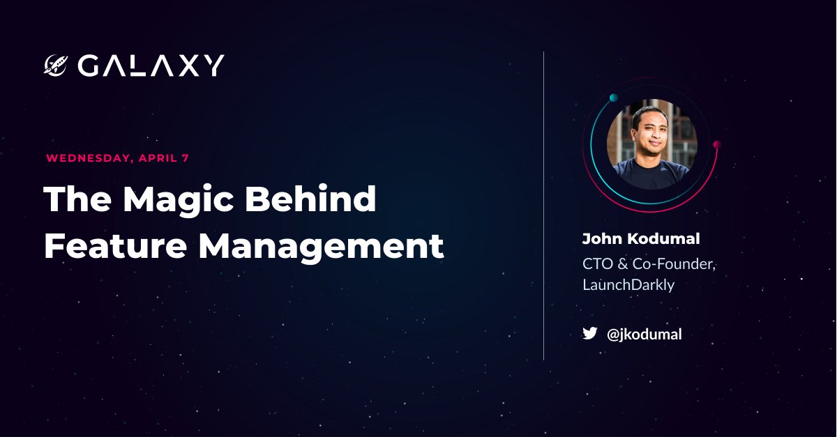 galaxyconf's tweet photo. Closing out our speaker line-up is @jkodumal, our CTO and co-founder, talking about the magic behind feature management. Register today:

https://t.co/FXtj0xKSdd https://t.co/aRblkmNjBz