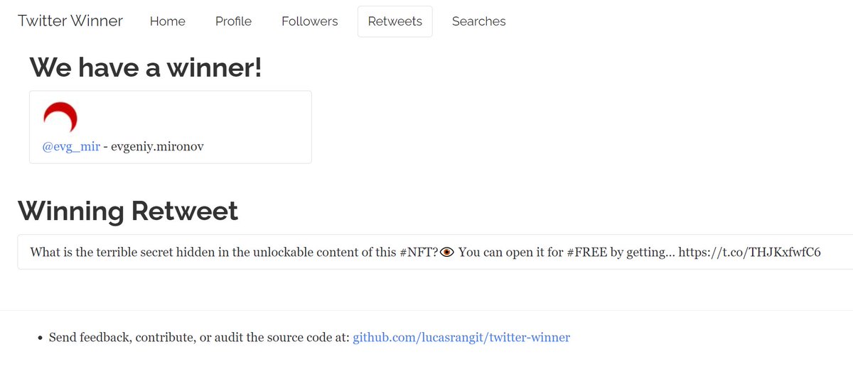 MasterX77363102's tweet photo. @evg_mir wins the #NFTGiveaway! Now he is one of the first to learn a top secret. I hope he can keep his sanity after the information he received. Congratulations! https://t.co/J7fhnoWmEs