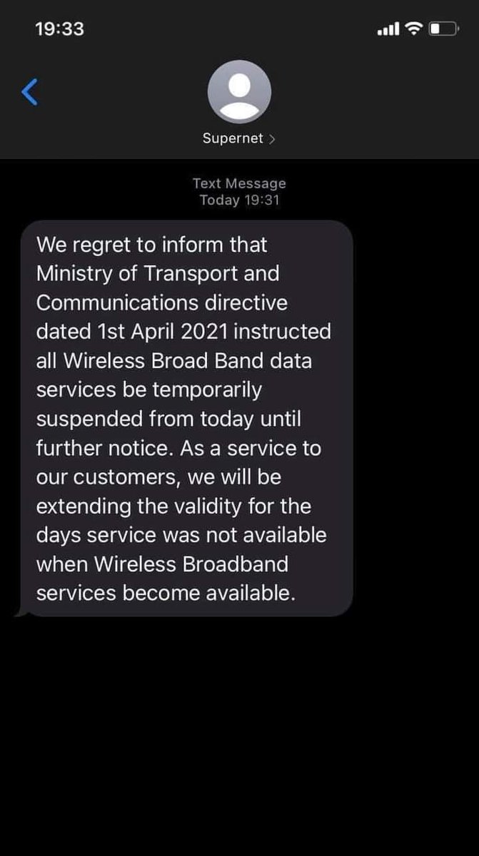 It sends a message to users informing them that the Internet will be cut off. 
All broadband wireless connection and mobile internet will shut down untill further notice. Fiber line can get but the internet connection cut out time is 1 to 9AM.#Apr1Coup #WhatsHappeningInMyanmar