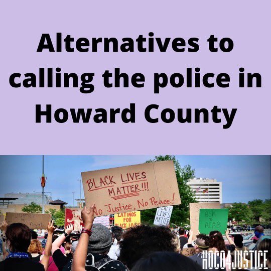 hocoforjustice's tweet photo. Here are a variety of resources in Howard County, MD that you can use as an alternative to calling the police. Included are hotlines and programs related to helping with issues involving sexual assault, mental health, housing, and more. ⬇️ Please share‼️ https://t.co/urxGEszud5