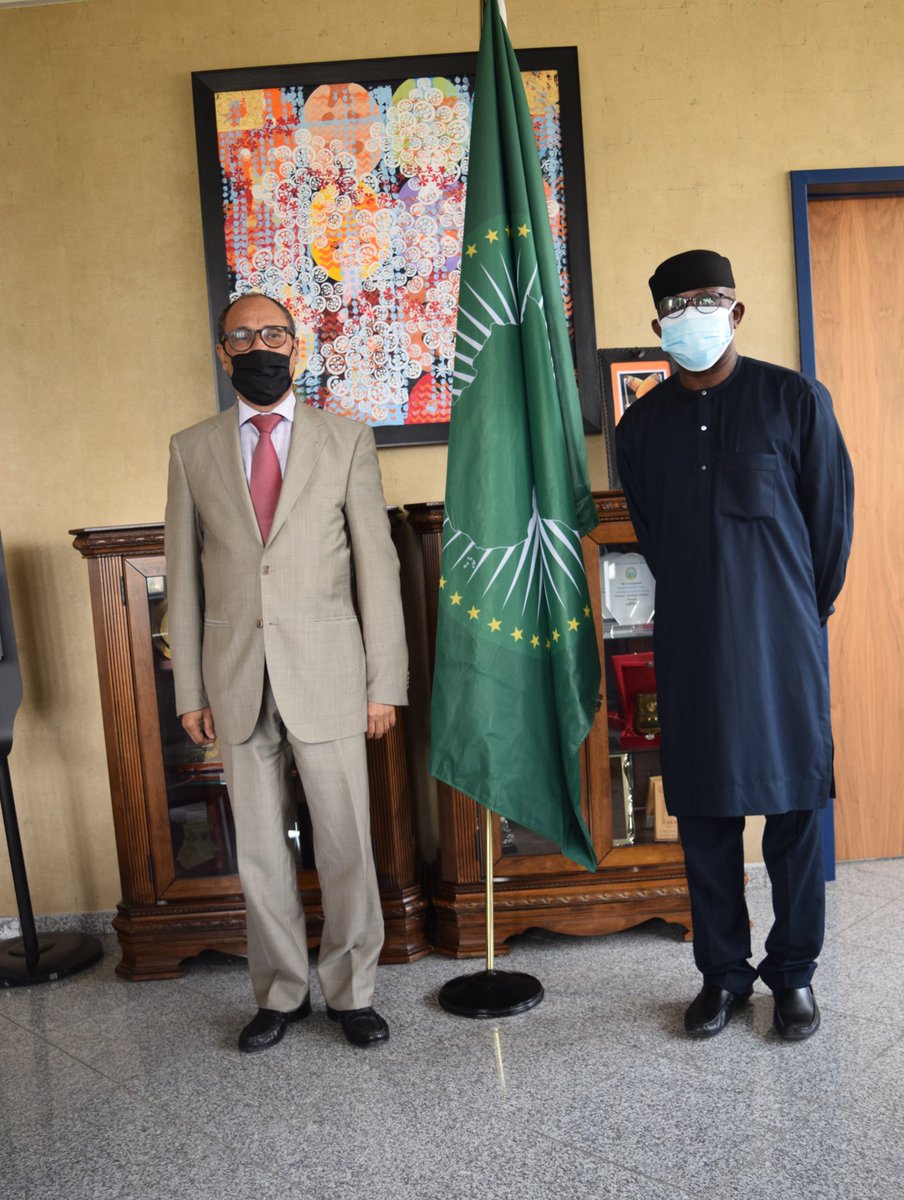 Bankole_Adeoye's tweet photo. Amb. Lamine Baali of the Sahrawi Arab Democratic Republic (#SADR) and I, today, called for a stronger #AU role in sustainable peace building. We both affirmed peaceful resolution of disputes and regional security as the basis for silencing the guns https://t.co/5623RkQ6mO