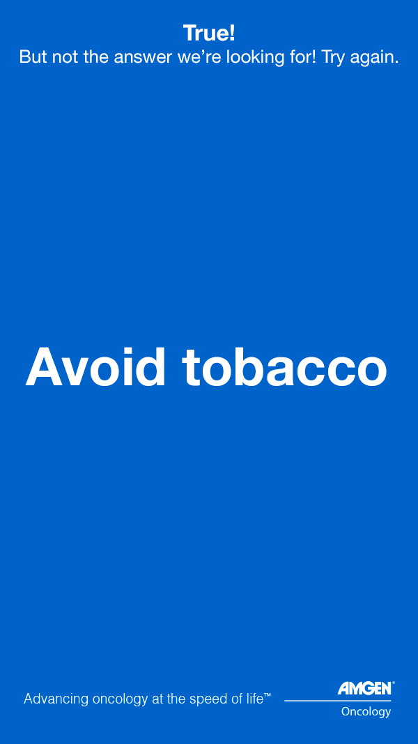 AmgenOncology's tweet image. Quiz time! ✍🏻✍🏽✍🏿 Which healthy choices can you make that may lower your risk of getting cancer? Test your knowledge below! #NationalCancerControlMonth