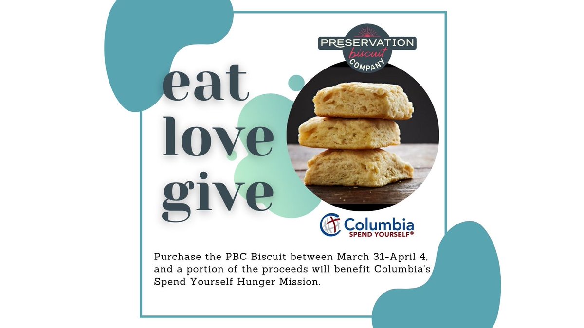 ColumbiaChurch's tweet photo. Hungry? Order a PBC biscuit from Preservation Biscuit Company between 31 March and 4 April and support #spendyourself  too!  #biscuits #biscuitlove #fallschurch #livelocalfc #littlecitylife https://t.co/yzcvmsIATn