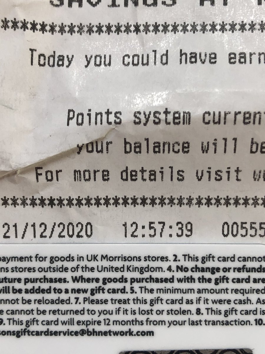 Hparker93's tweet photo. @Morrisons you shouldn’t be falsely advertising that your gift cards run out 12 months from last transaction when in reality it’s 12 months from activation date. Maybe update your information as it leads to disappointment and out of pocket customers. https://t.co/hzQm29bldt