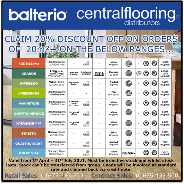 centflooringdis's tweet photo. Claim a special 20% discount on all orders of 20m²+ on the below listed Balterio ranges until the end of July. Whilst stocks last! #laminate #flooring #offer #deal https://t.co/QyWbMnS2fj