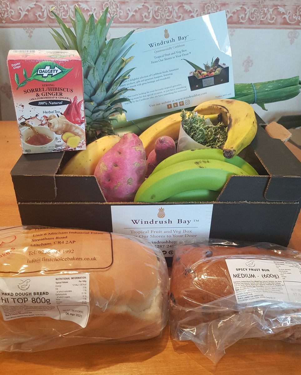 MirandaGrell's tweet photo. GORGEOUS delivery from @Windrush_Bay in time for Easter!🤗😋 #windrushbay #quintessentiallycaribbean #easter #easterfood #harddoughbread #spicyfruitbun #plantain #greenbanana #christophene #yam #okra #pumpkin #scallion #scotchbonnet #sweetpotato #thyme #pineapple #limes #yummyyum https://t.co/w0wFcCEcYd