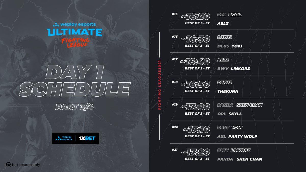 WePlayUFL's tweet photo. Here is the complete schedule for today's #WUFLS1 #SC6 matches!

See you at 2pm ET 😎

👾 Twitch: https://t.co/6jQ6HecxO8
🎥 YouTube: https://t.co/R7r9P6eeCe
🔳 DAZN: https://t.co/zsHT7eLj9M

#WUFLS1 #WePlayUFL https://t.co/DFWe72du3q