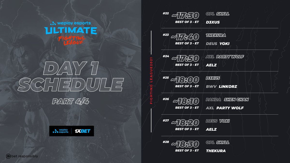 WePlayUFL's tweet photo. Here is the complete schedule for today's #WUFLS1 #SC6 matches!

See you at 2pm ET 😎

👾 Twitch: https://t.co/6jQ6HecxO8
🎥 YouTube: https://t.co/R7r9P6eeCe
🔳 DAZN: https://t.co/zsHT7eLj9M

#WUFLS1 #WePlayUFL https://t.co/DFWe72du3q
