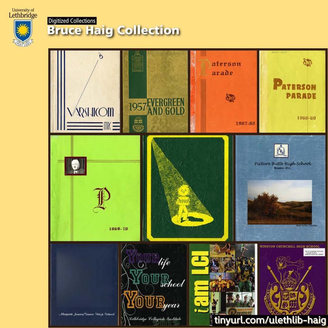 ulethlibrary's tweet photo. (1/4) Yearbooks collect our memories and preserve pasts. Browse the latest additions to the Bruce Haig Collection! https://t.co/2TcV2nhVhO
#ULethbridge #ULeth #DigitizedCollections #ThrowbackThursday #tbt https://t.co/pBC8jl5MkS