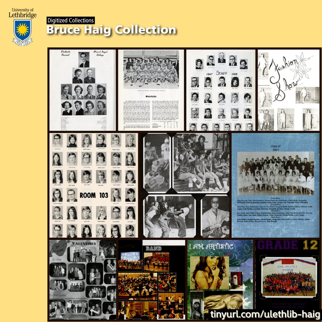ulethlibrary's tweet photo. (1/4) Yearbooks collect our memories and preserve pasts. Browse the latest additions to the Bruce Haig Collection! https://t.co/2TcV2nhVhO
#ULethbridge #ULeth #DigitizedCollections #ThrowbackThursday #tbt https://t.co/pBC8jl5MkS