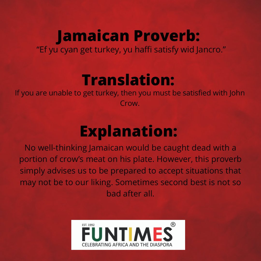 FunTimesMag's tweet photo. Have you ever heard your grandma speak in parables that you don’t quite understand? Check out these common Jamaican proverbs 👀
Have you heard any of them before? Let us know!
#funtimes #carribean #jamaicanproverbs #thingsgrandmasays #sayings https://t.co/d8wERmAygq