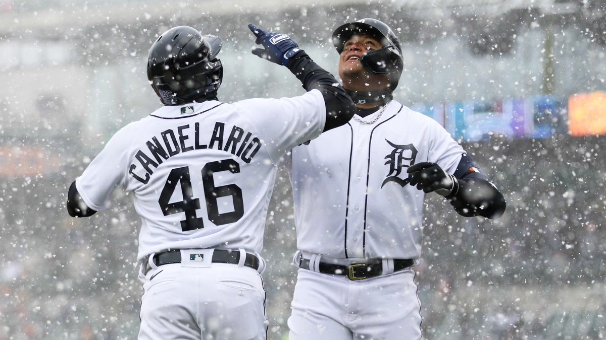 MLB's tweet photo. Snow baseball hits different. #OpeningDay https://t.co/kZWy0rkQbM