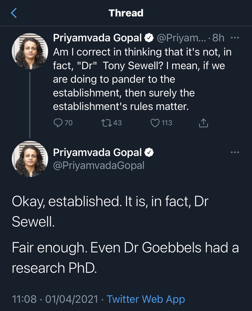 Left wing academic comparing a black U.K. academic Dr Tony Sewell to leading Nazi Dr Joseph Goebbels. Only a horrible racist thing to say. Doesn’t matter tho. The left can say and be as racist as they want. It’s fine. #RaceReport #racecommission