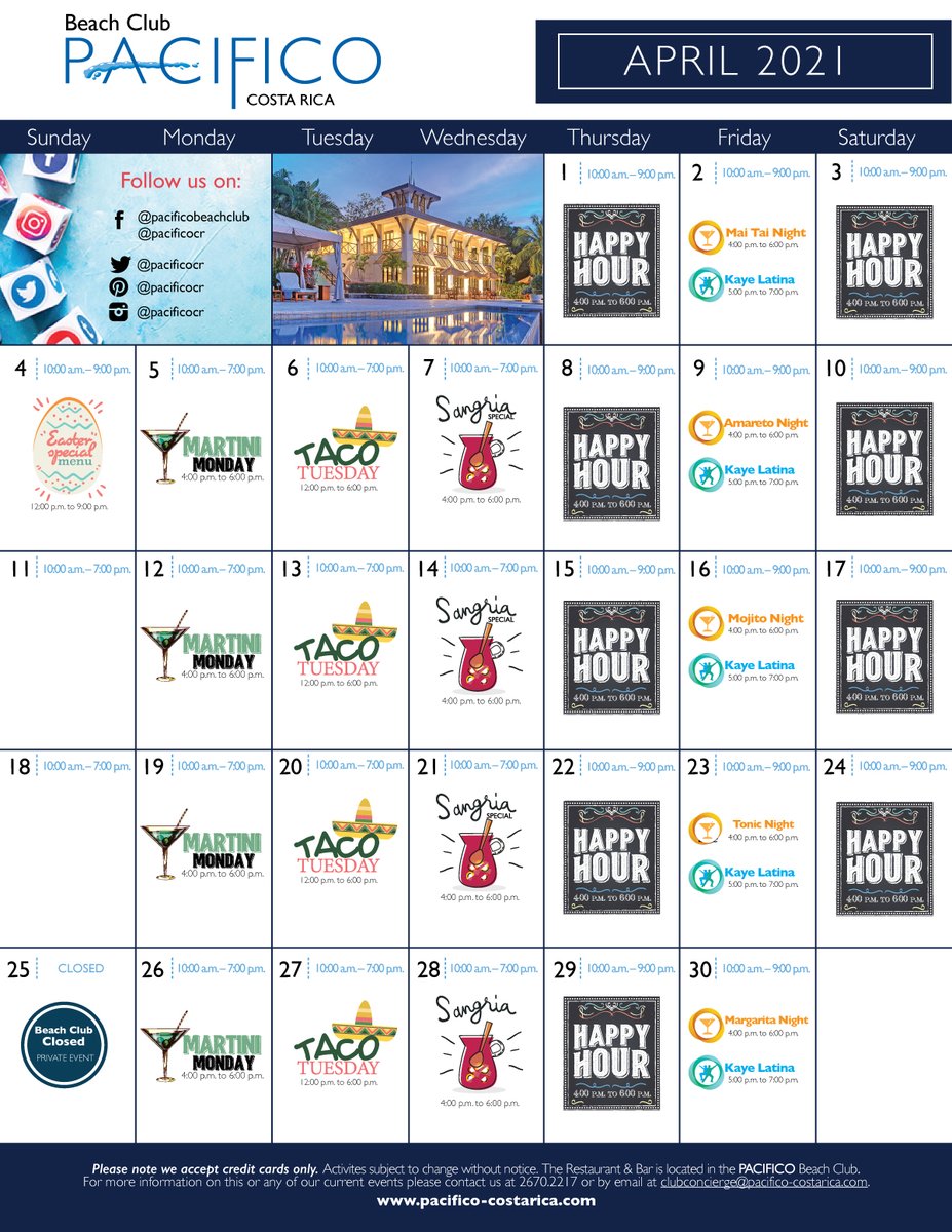 PACIFICOcr's tweet photo. Enjoy all our specials and activities this month! https://t.co/aPlomSZnlC