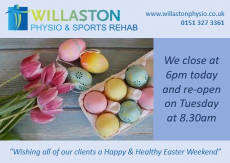 Our clinics are closing today at 6pm for the Easter weekend. We will re-open on Tuesday 6th April at 8.30am.

Wishing all of our clients a happy and healthy Easter break.