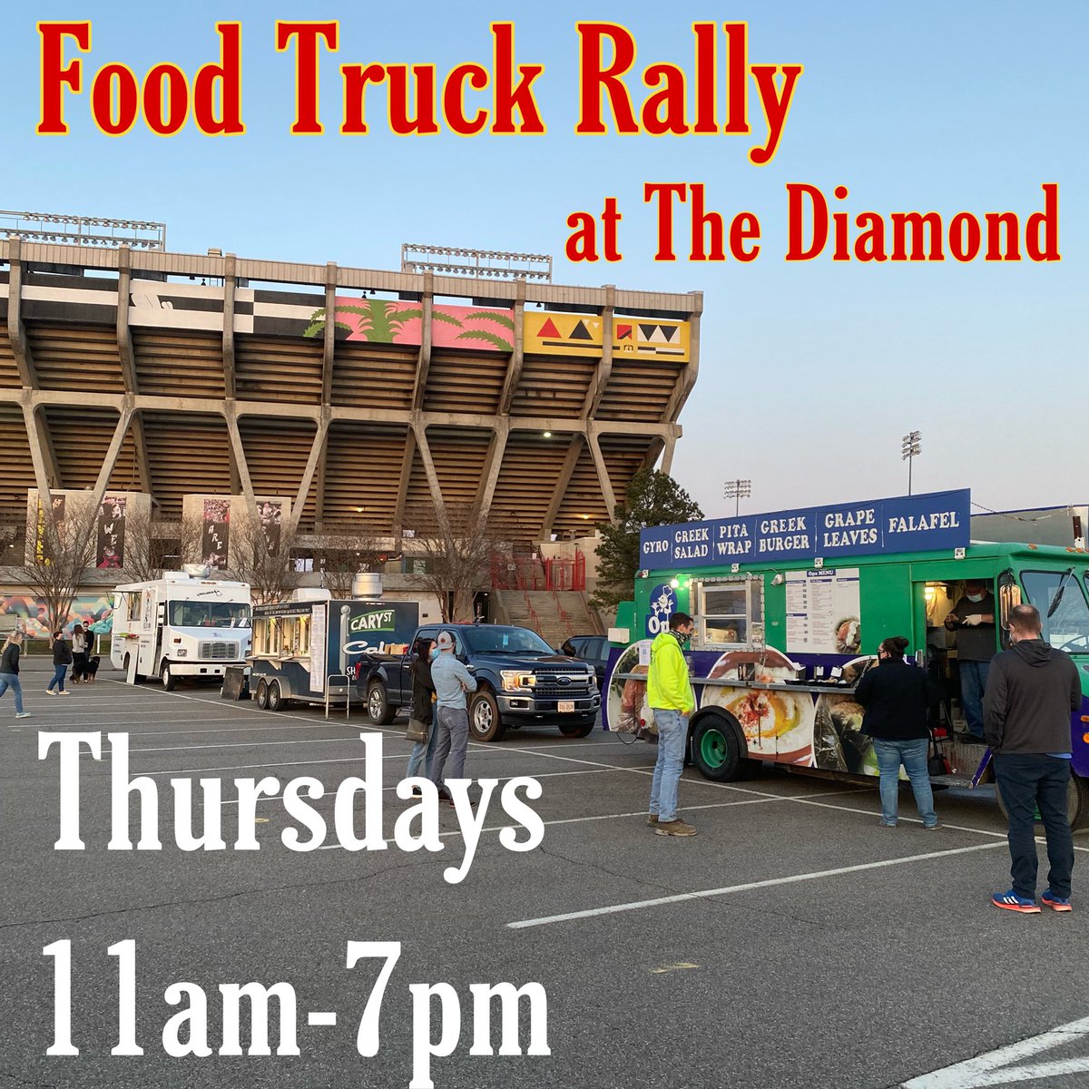 CityFestivals's tweet photo. Come join us today for an awesome lineup!

Mobile Yum Yum Food Truck &amp; Catering Events (Lunch)
Sweet Temptations by Teresa (Lunch)
WRAPPERZ D-LITE (ALL DAY)
The Pitts BBQ Joint (ALL DAY)
SandTopia Food truck (ALL DAY)

@GoSquirrels https://t.co/T9TwOf1Bmz