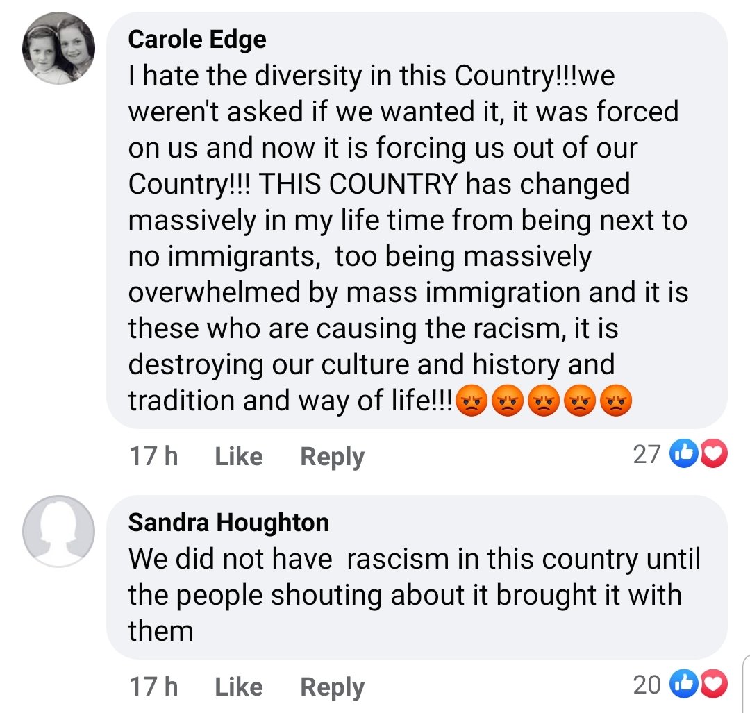CalumRThomson's tweet photo. The UK is absolutely not racist. Nope, there is no racism in the UK. Move along, no racism to see here. The UK is the most tolerant and welcoming country around. https://t.co/iuYuplWc5S